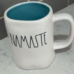 Rae Dunn NAMASTE mug coffee cup TEAL inside